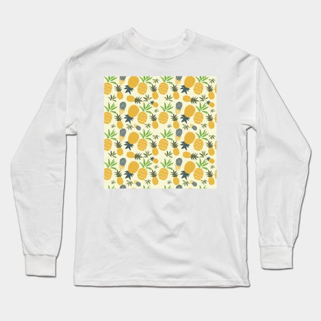 Cute Tropical Fruit Pineapple Pattern Long Sleeve T-Shirt by Printable Pretty